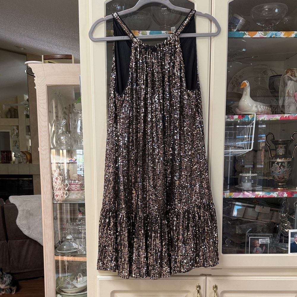 Taylor Black and Silver Sequin Mini Dress